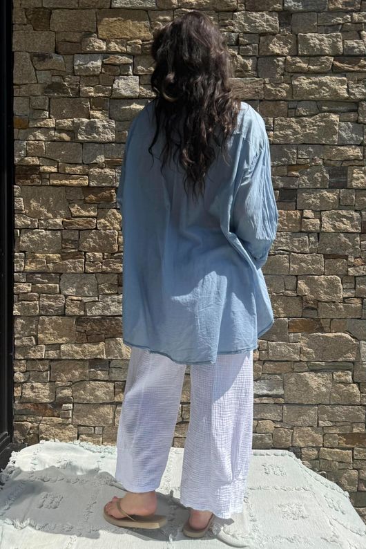 Shayle Indian Cotton Boyfriend Beach Shirt Denim